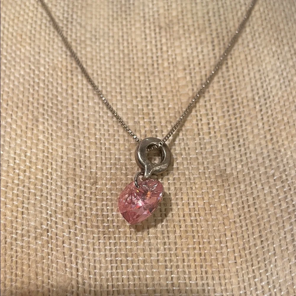 Sterling Pink Crystal Heart Necklace